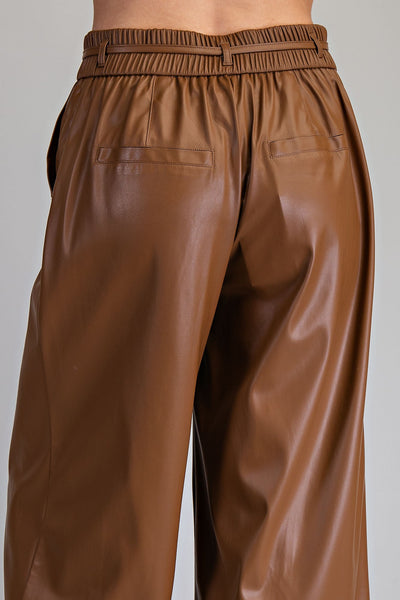 Midnight Walk Pleather Pants- Camel