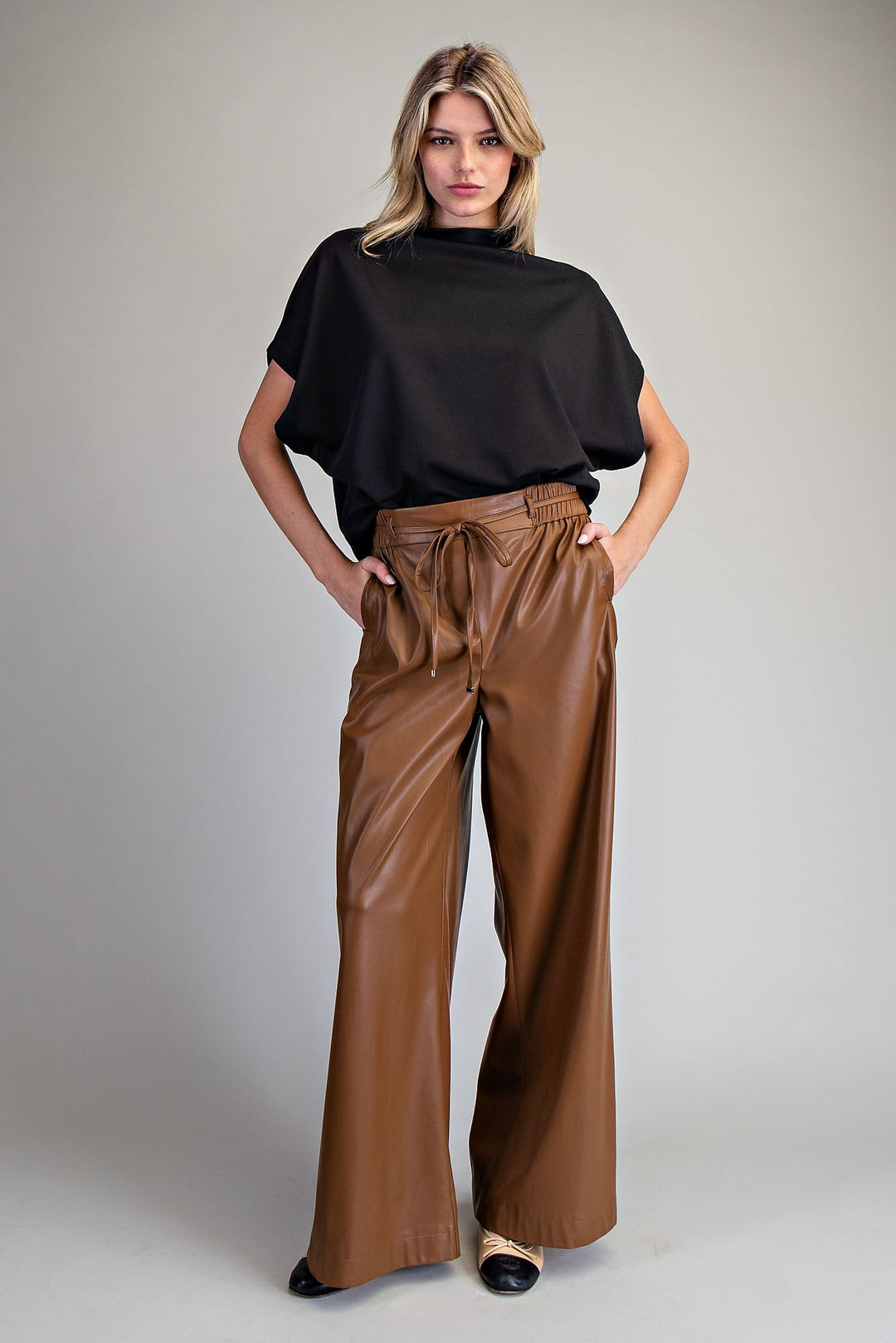 Midnight Walk Pleather Pants- Camel
