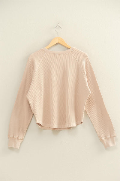 Embrace Mineral Washed Waffle Henley - cream