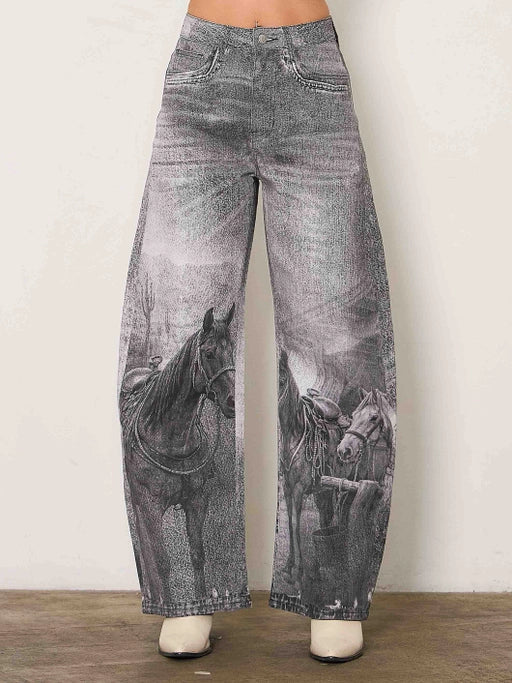 Western Black Horse Baggy Jeans