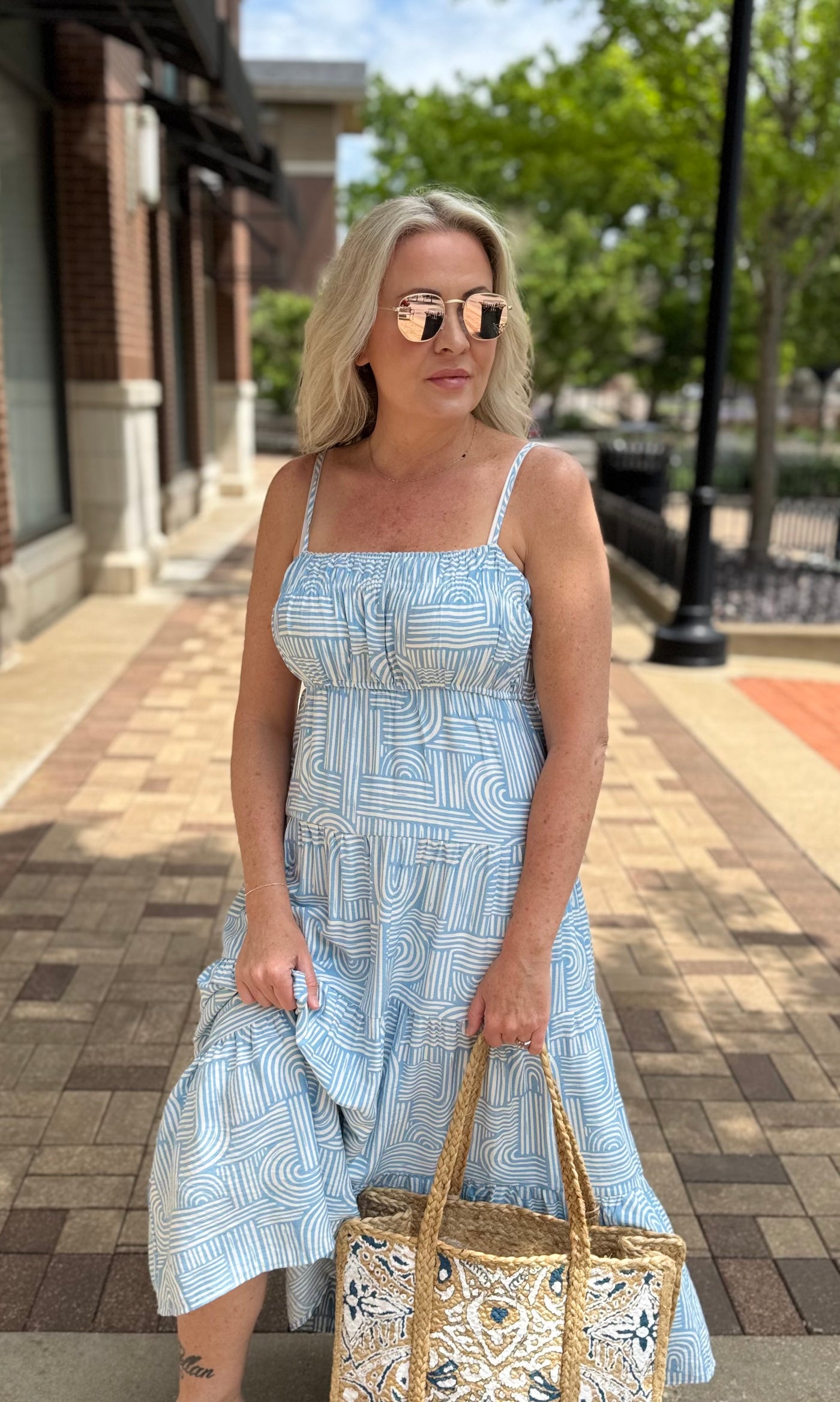 Powder Blue Abstract Midi Dress