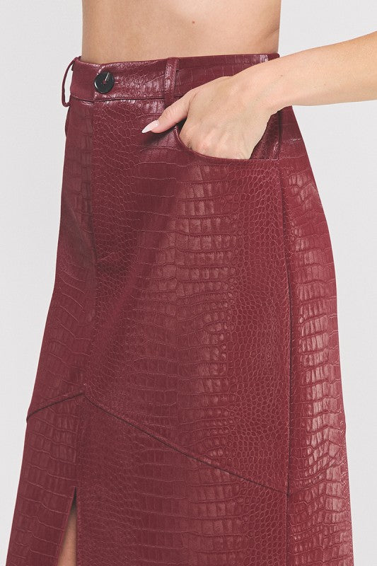 Wine Faux Pyton Skirt