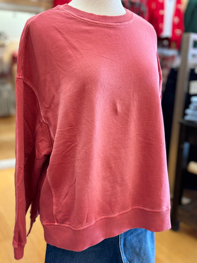 French Terry HI-Lo Pullover - Ruby