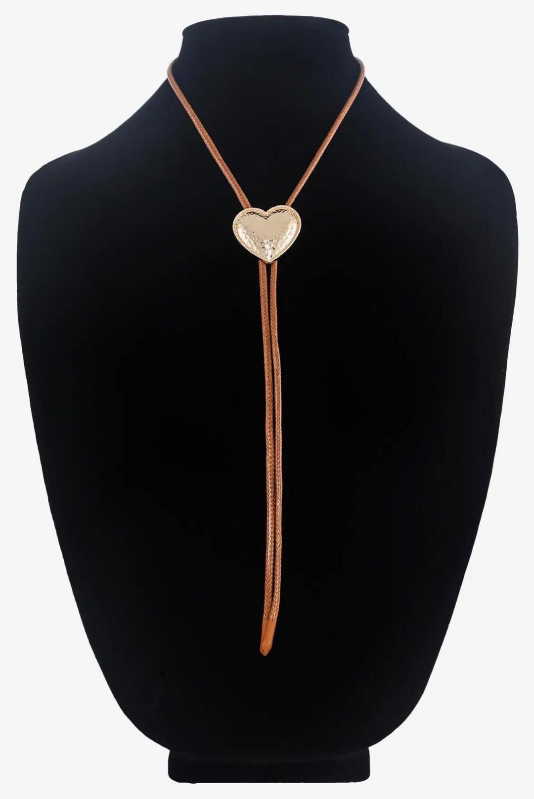 Hammered Heart Brown Cord Bolo