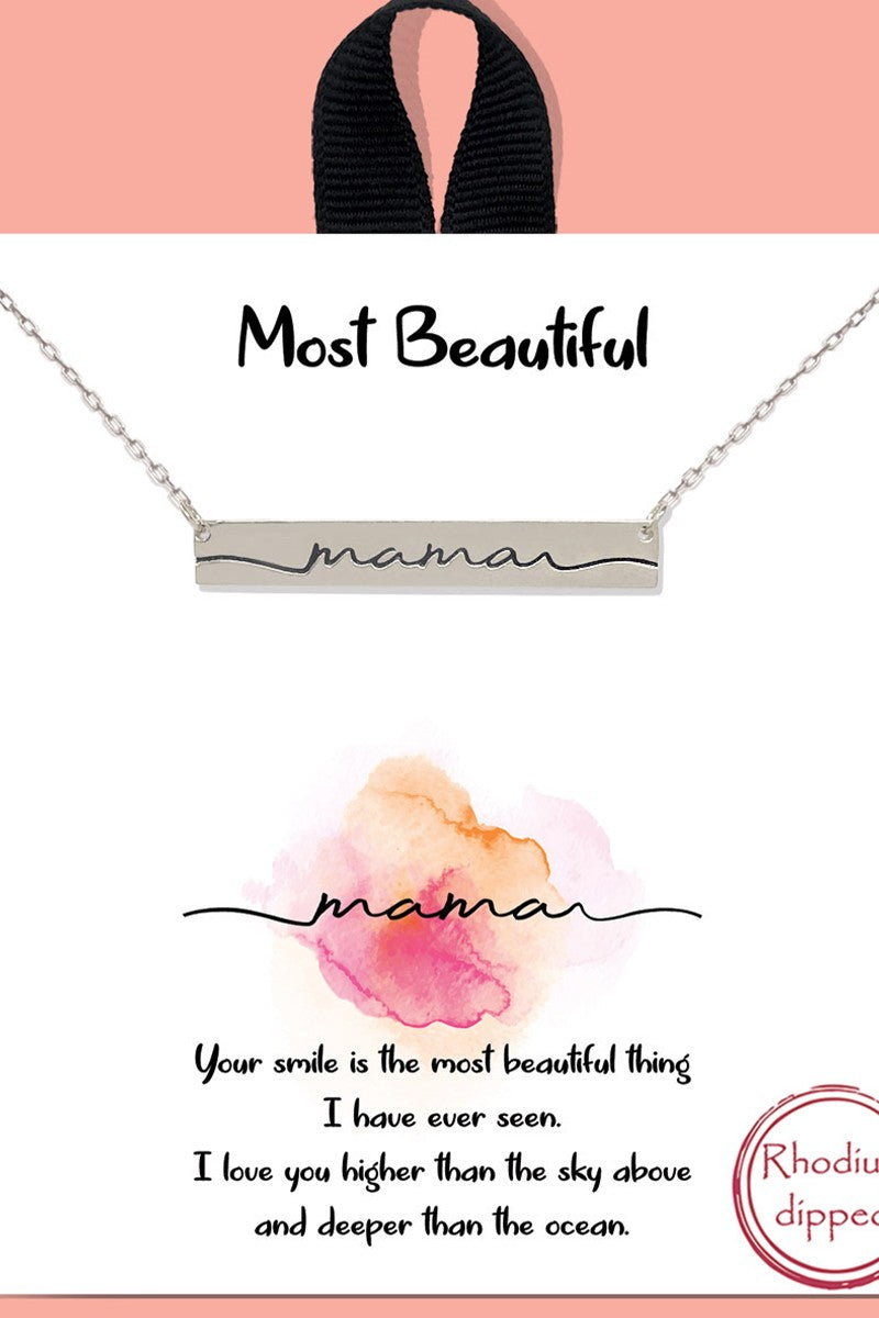 Mama Engraved Bar Pendant Necklace