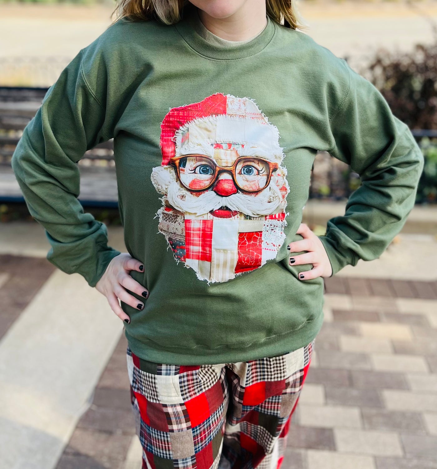 Patchwork Santa Fleece Sweatshirt
