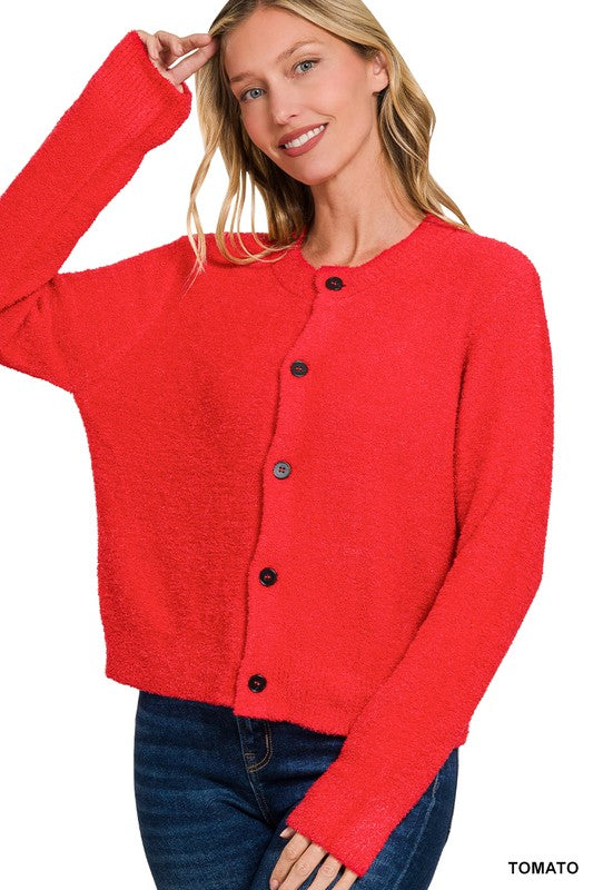Alice Fuzzy Cardigan - Tomato