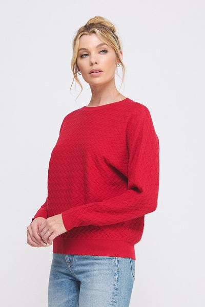 Red Herringbone Dolman Sweater