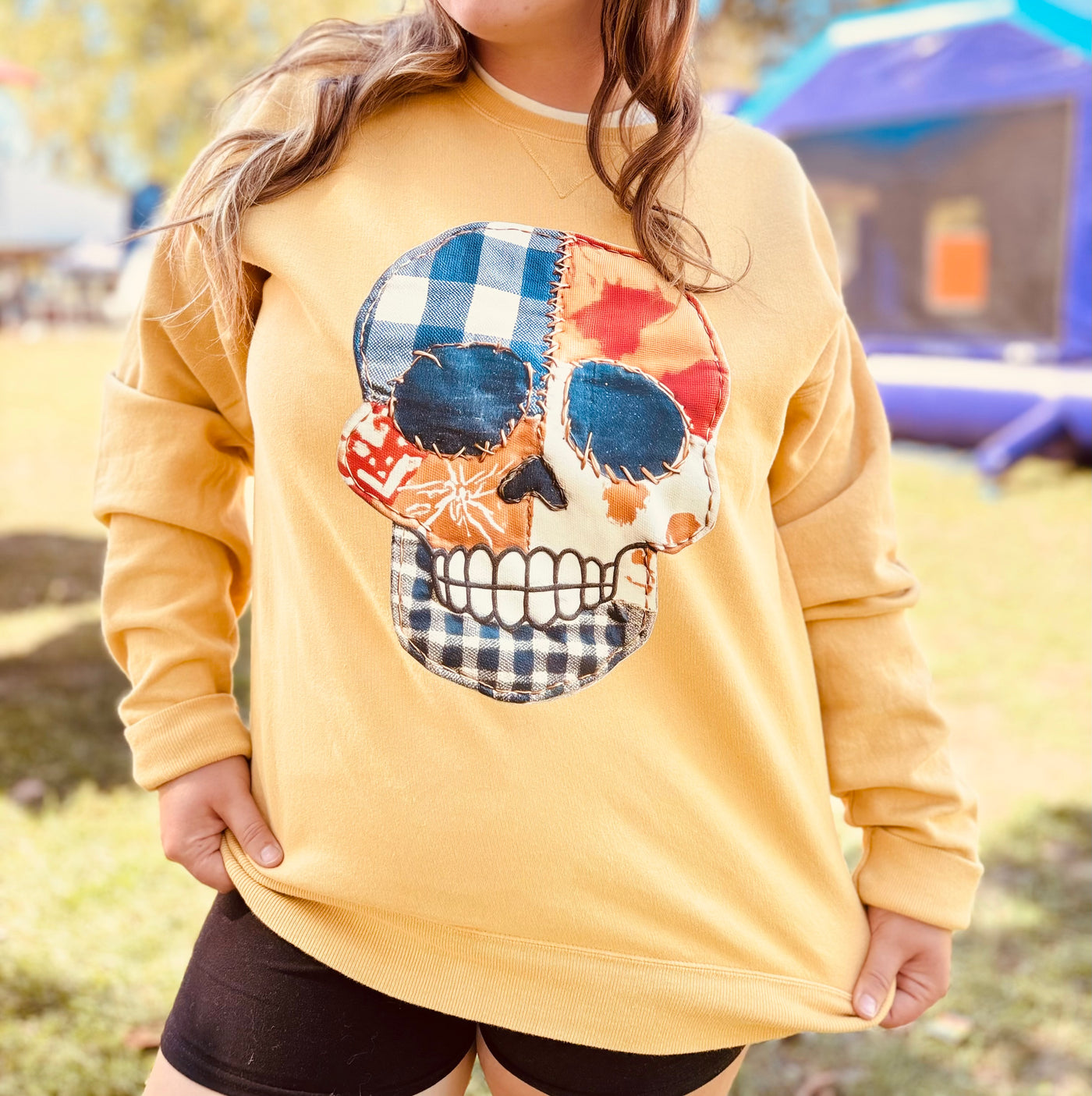 Patchwork Skull Soft Mustard Fleece