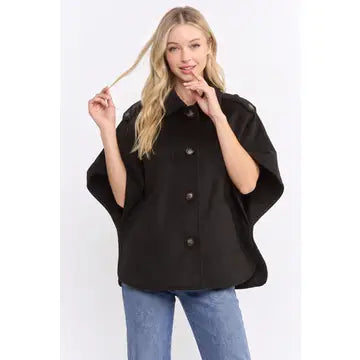 Brushed Wool Blend Cape Jacket (2 Colors)