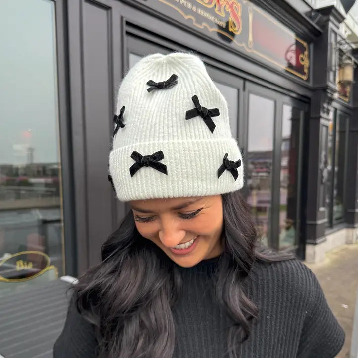 Mini Velvet Bow Beanie