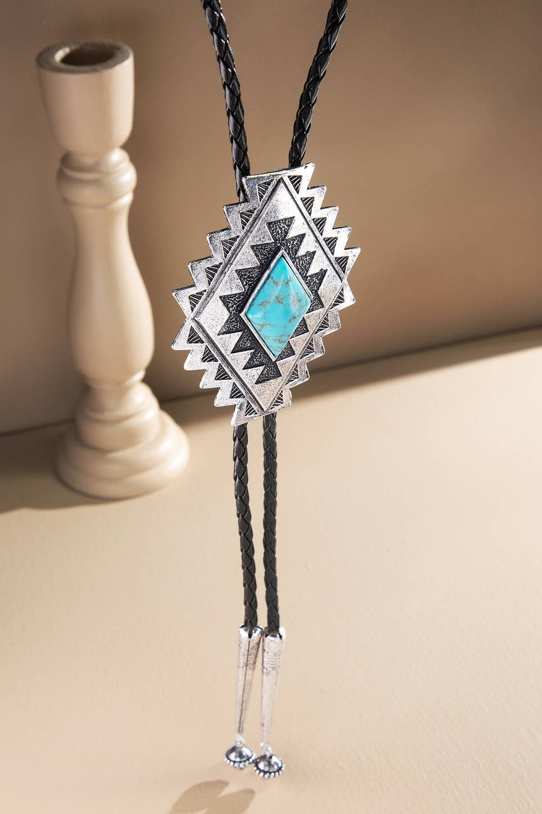 Geometric Concho Turquoise Bolo Tie