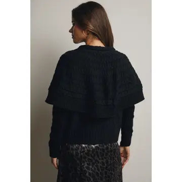Cable Knit Capelet Velvet Cardigan