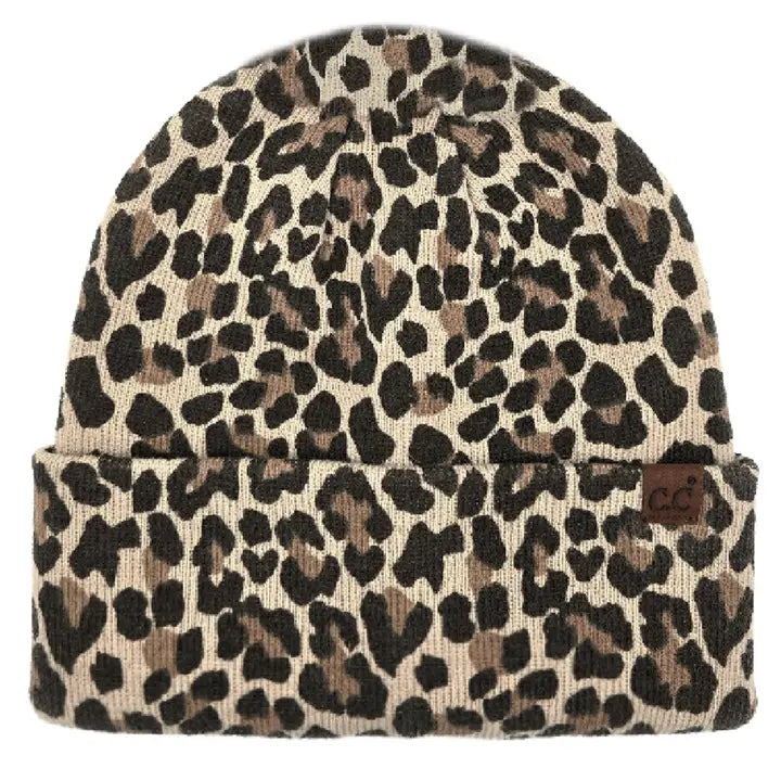 Leopard Cuff Winter Beanie