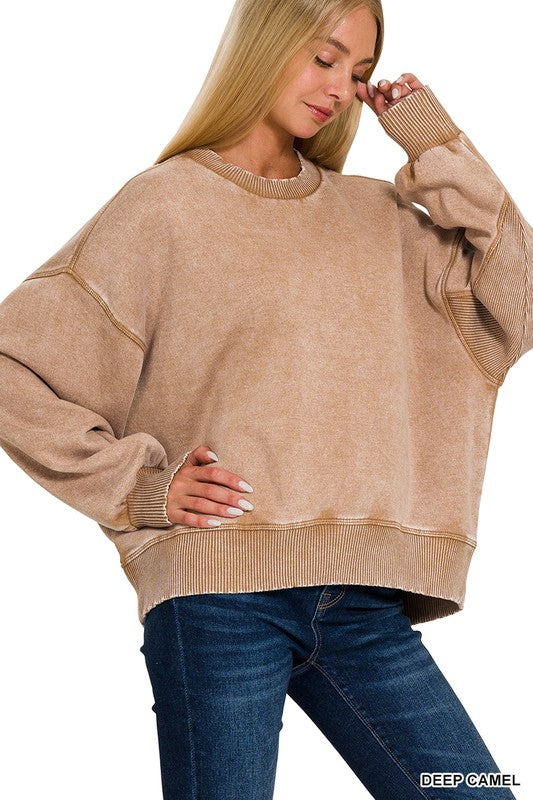 Allie's Cozy Acid Washed Fleece Pullover (3 colors)