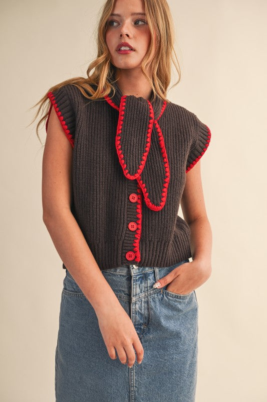 Red Stitched Sweater Vest