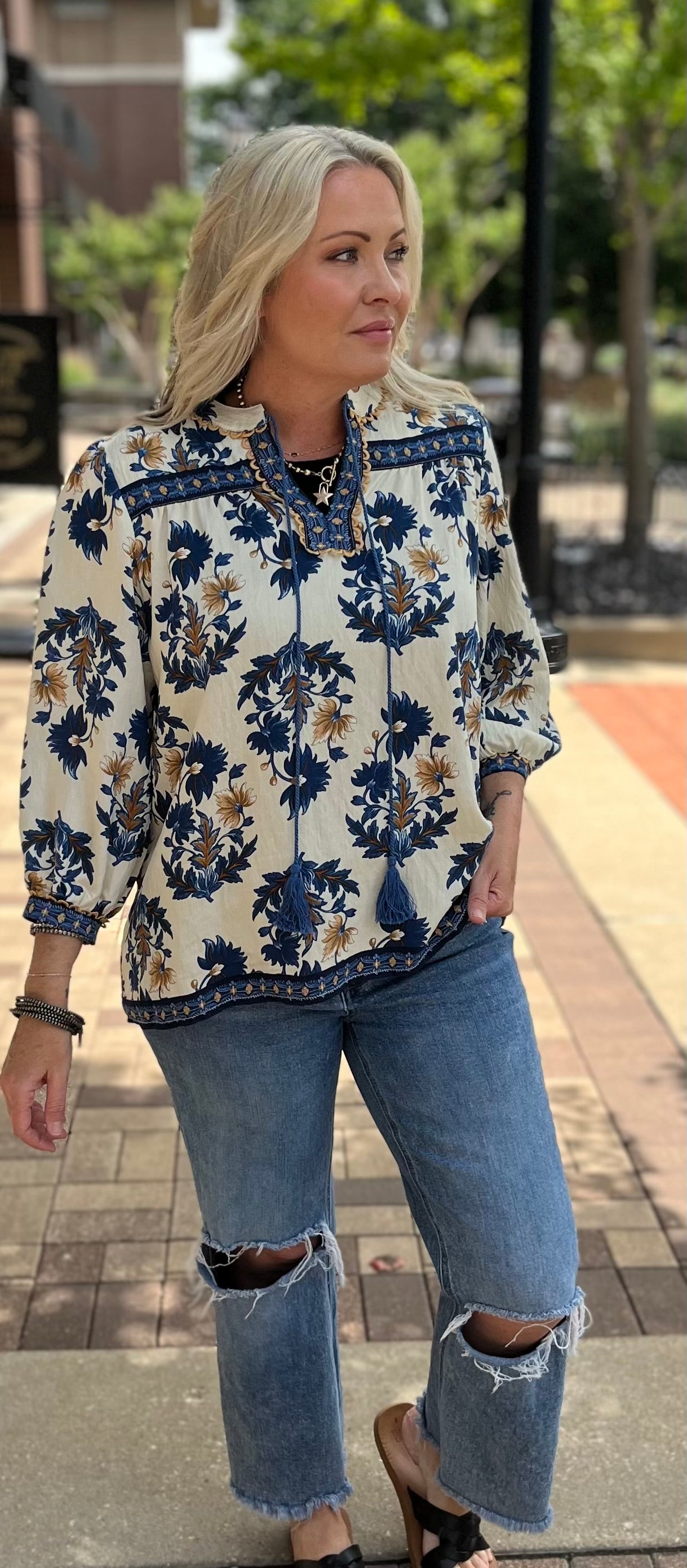 Blue Floral Embrace Blouse