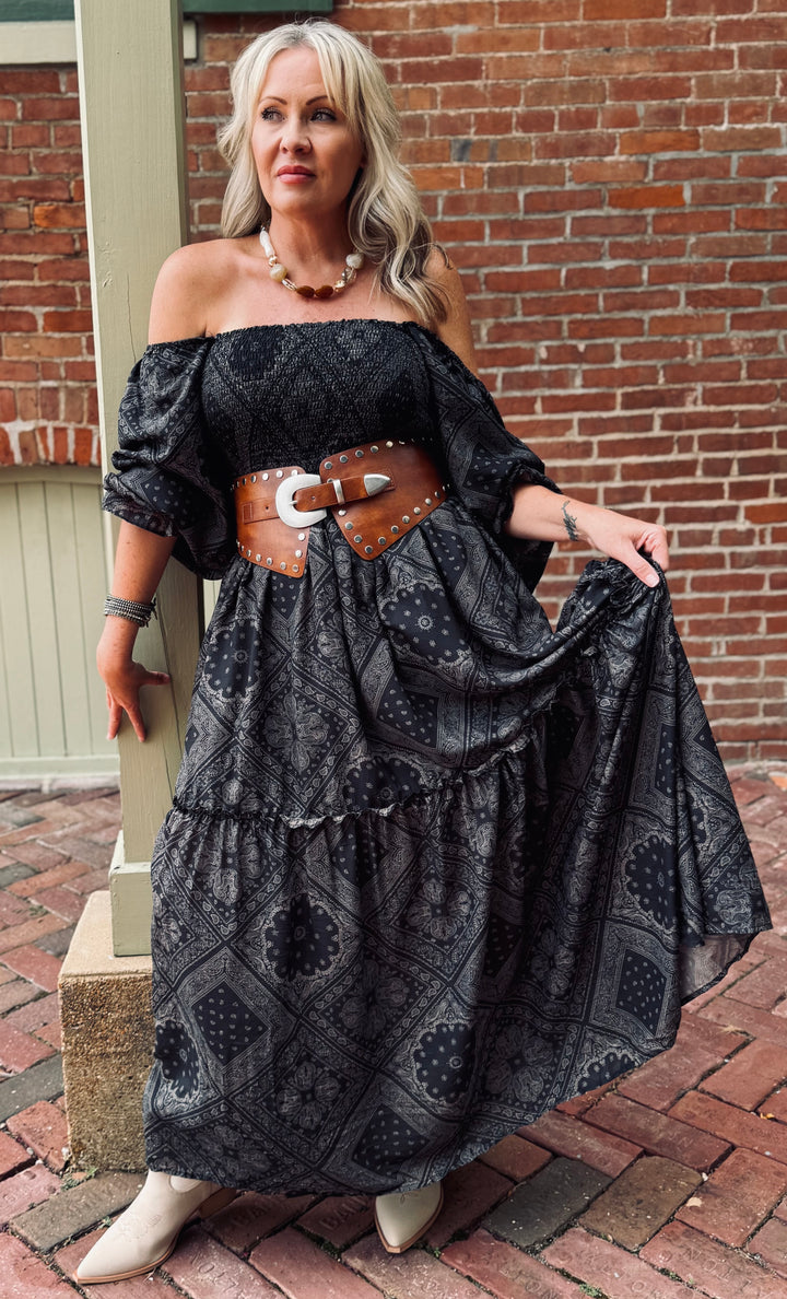 Moody Bandana Smocked Maxi Dress