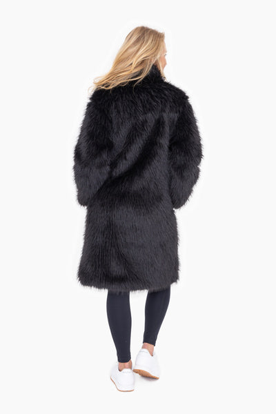 Million Bucks Black Longline Faux Fur Coat