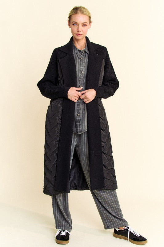Stay Cozy Quilted Long Jacket - Black