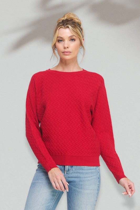 Red Herringbone Dolman Sweater