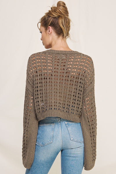 Open Weave Flare Sleeve Sweater (3 colors)