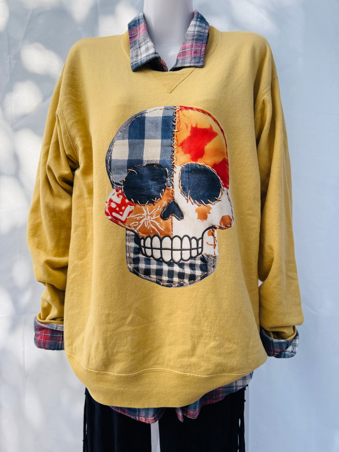 Patchwork Skull Soft Mustard Fleece