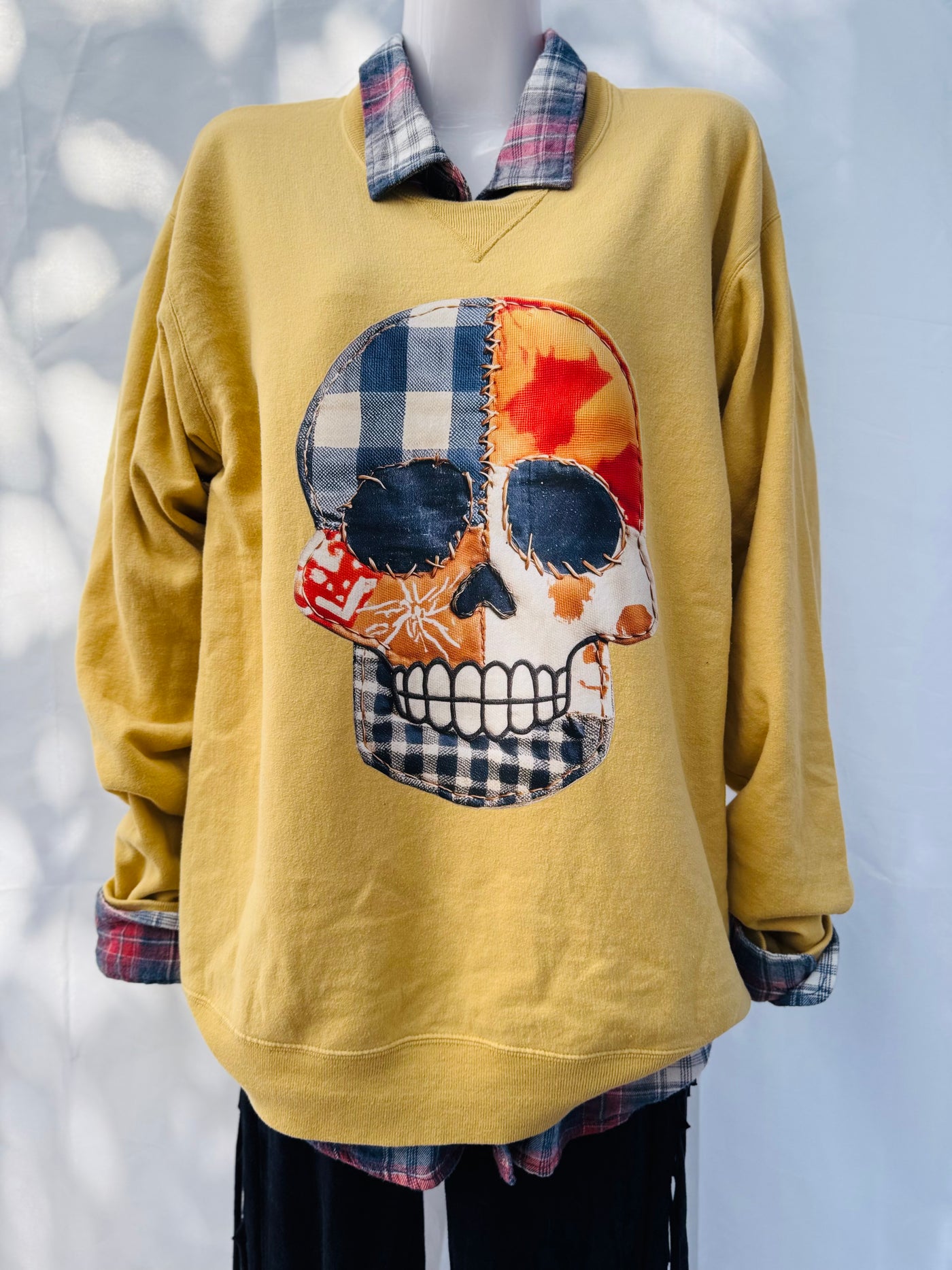 Patchwork Skull Soft Mustard Fleece