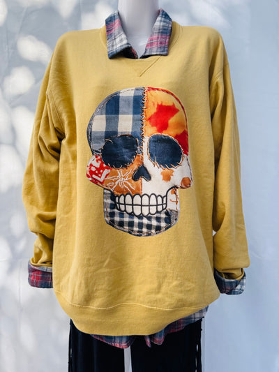 Patchwork Skull Soft Mustard Fleece