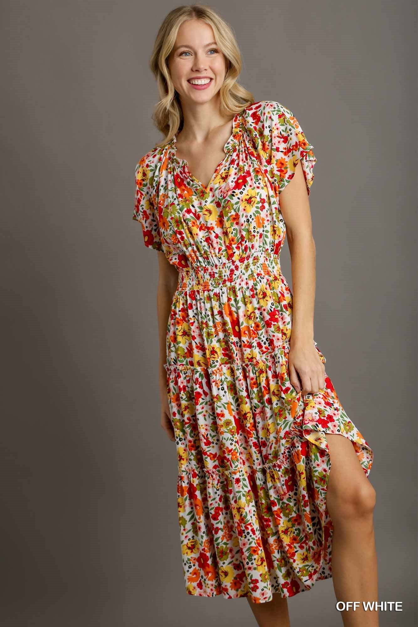 Off White Floral Maxi Dress