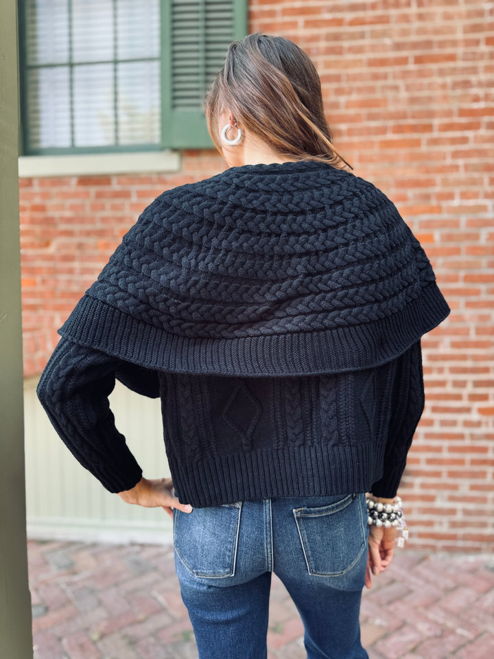 Cable Knit Capelet Velvet Cardigan