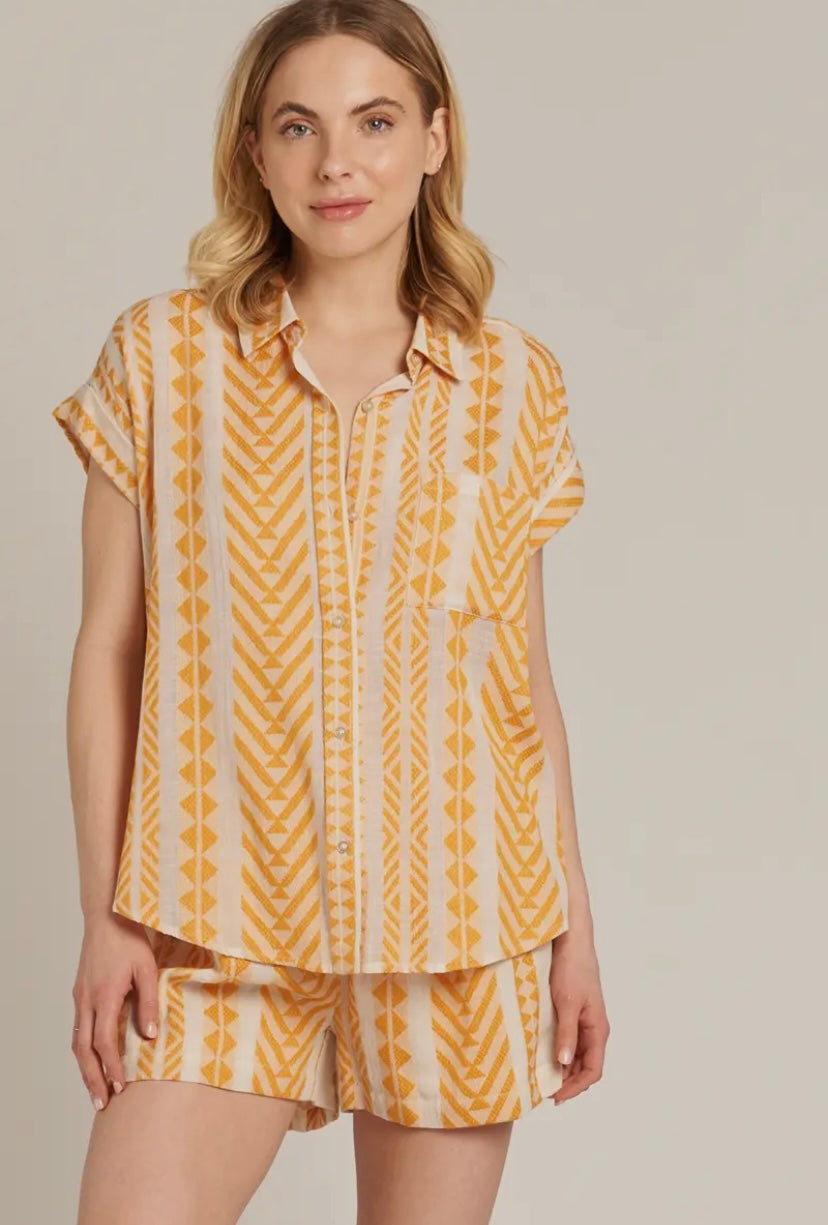 Yellow Embroidered Short Sleeve Top