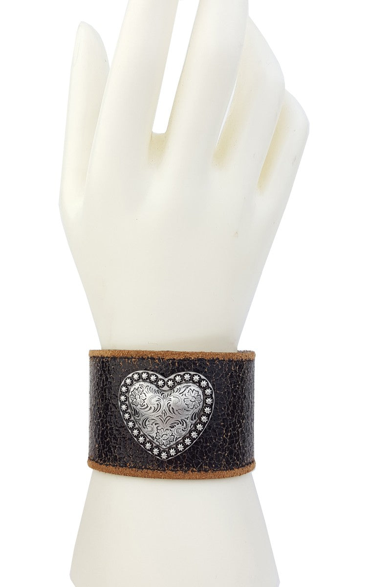 Heart Concho Distressed Leather Cuff (2 colors)