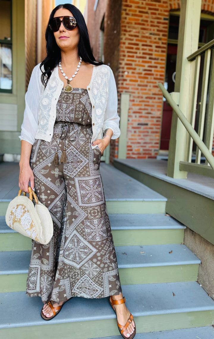 Boho Goddess Jumpsuit- Mocha