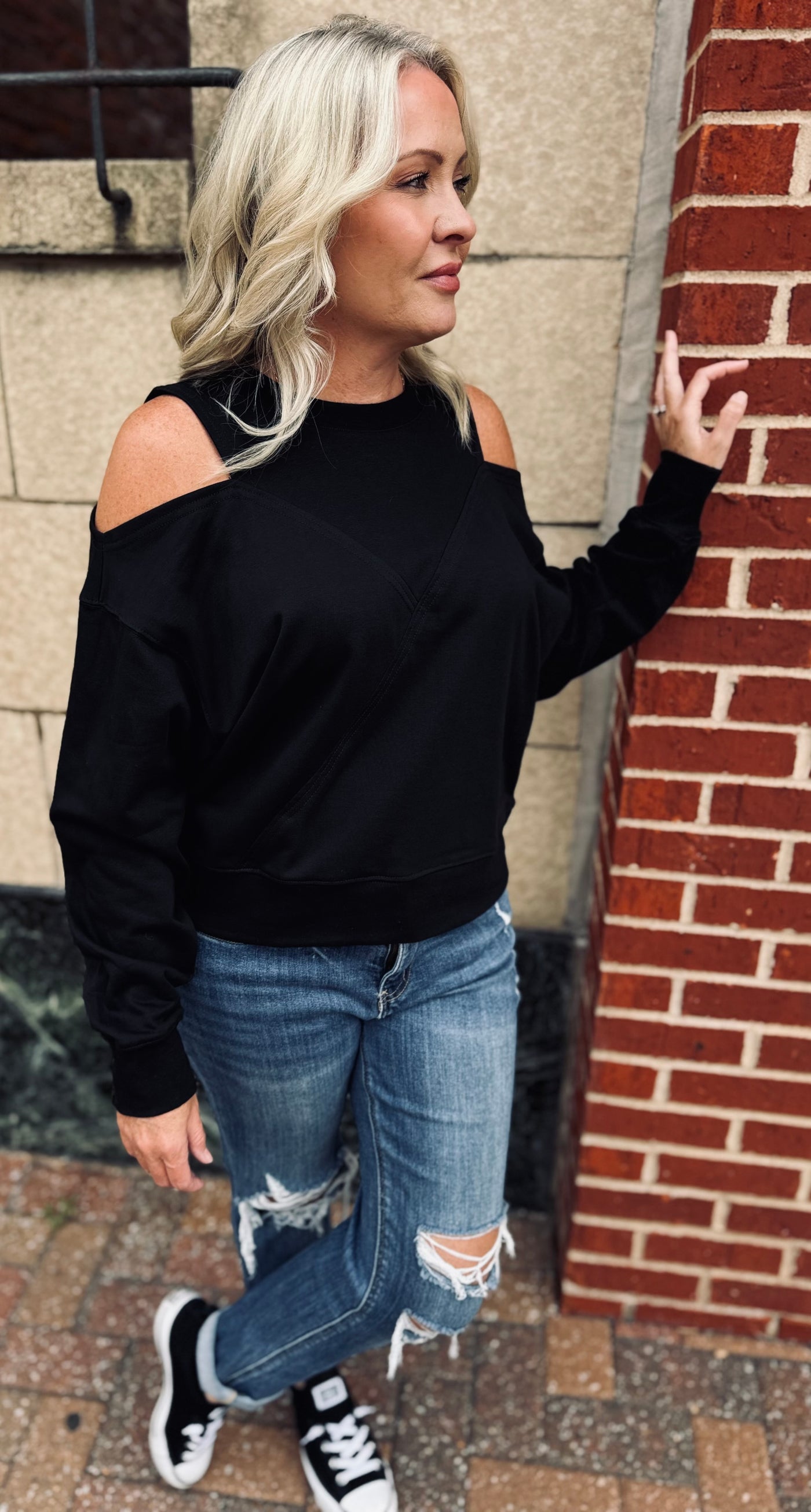 Playful Edge Black Knit Top