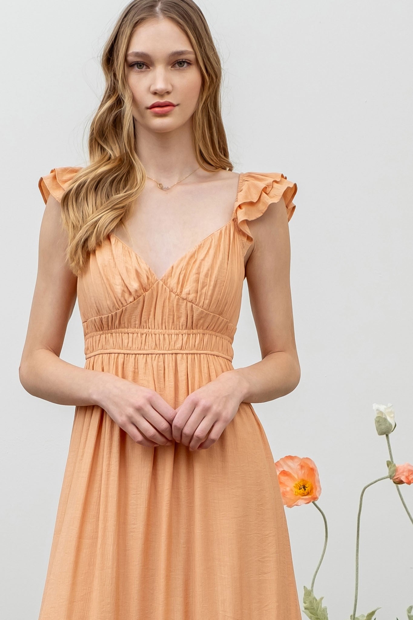 Apricot Spring Sweet Heart Midi Dress
