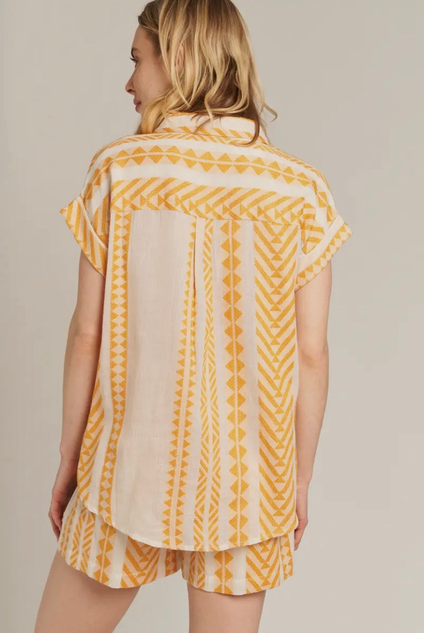 Yellow Embroidered Short Sleeve Top