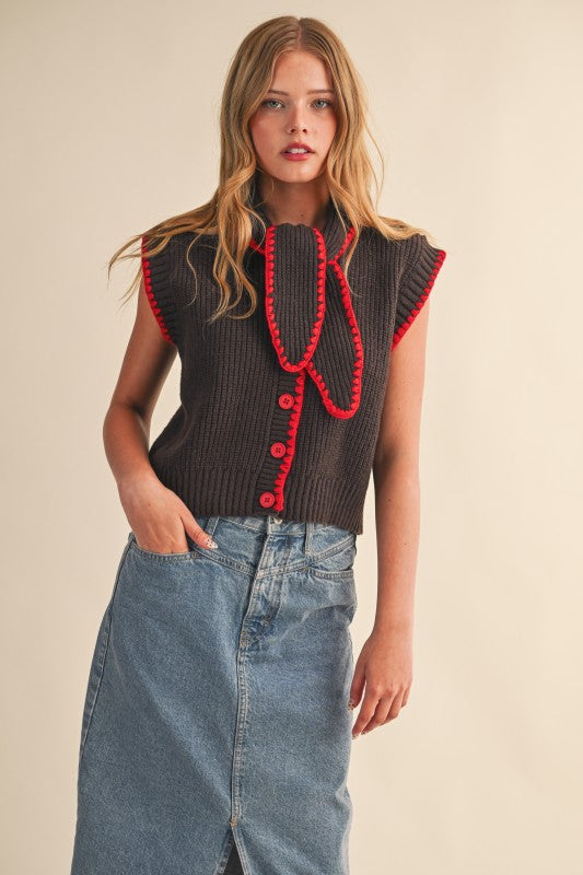 Red Stitched Sweater Vest