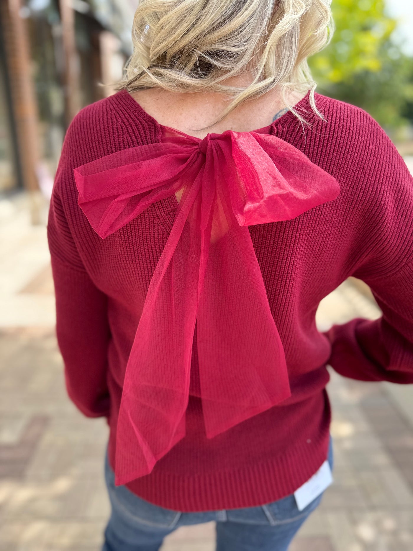 Playful Back Bow Sweater - Deep Red