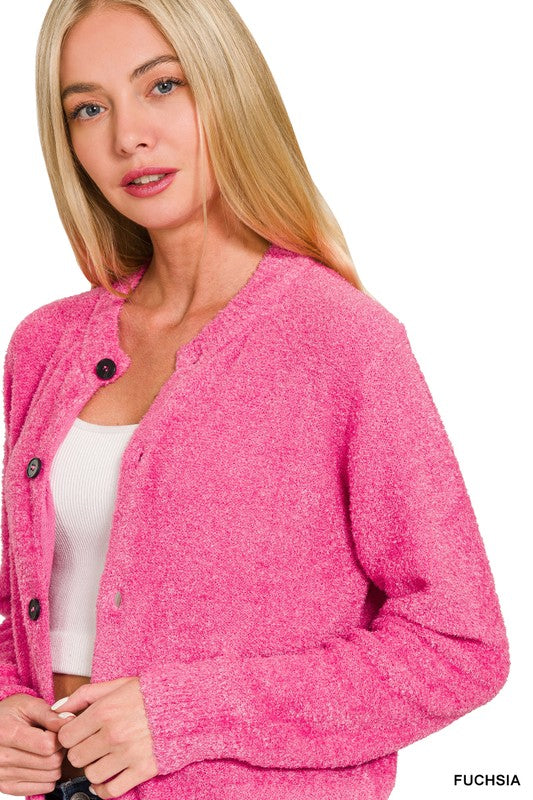 Alice Fuzzy Cardigan - Fuchsia
