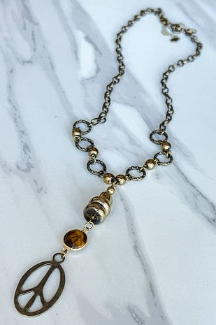 Bronze Chandler Chain Necklace with Peace Charm