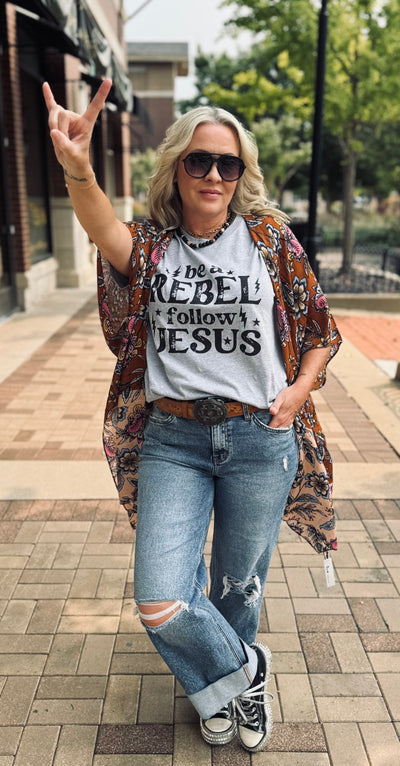 Be A Rebel Follow Jesus Grey Tee