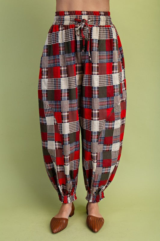 Plaid Patchwork Balloon Pants