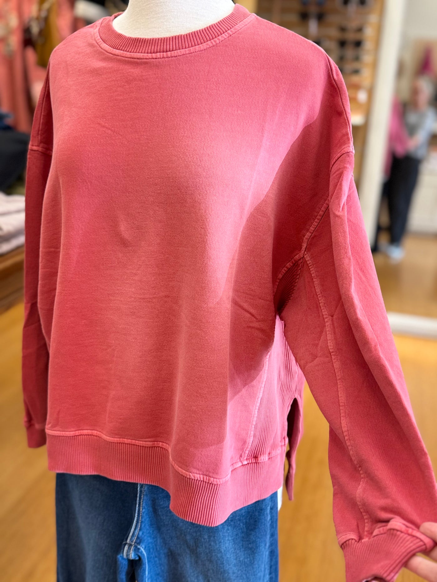 French Terry HI-Lo Pullover - Ruby