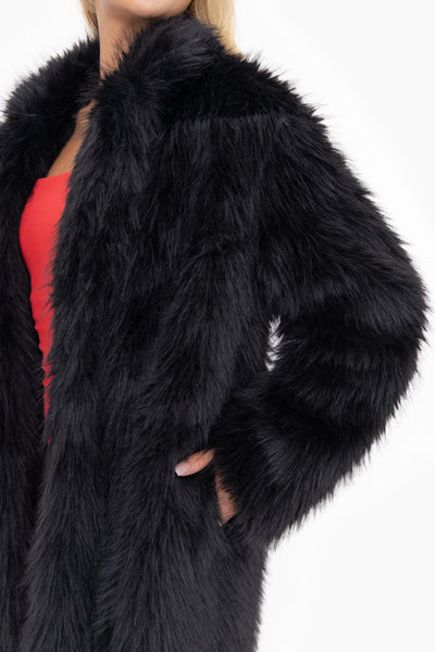 Million Bucks Black Longline Faux Fur Coat