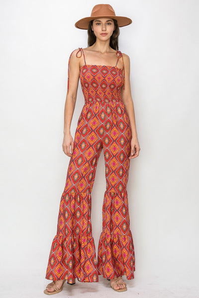 Boho Red Multi Flared Jumpsuit