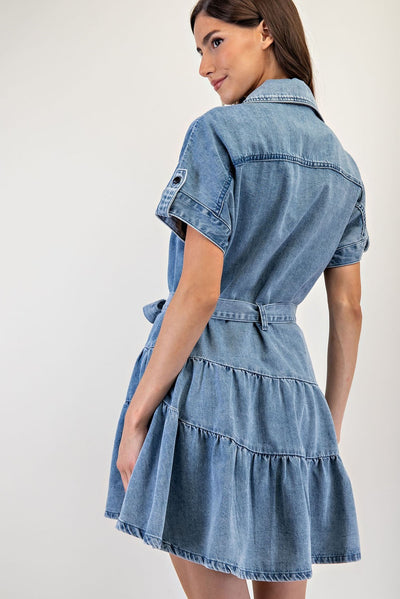 Denim Ruffle Tiered Mini Dress