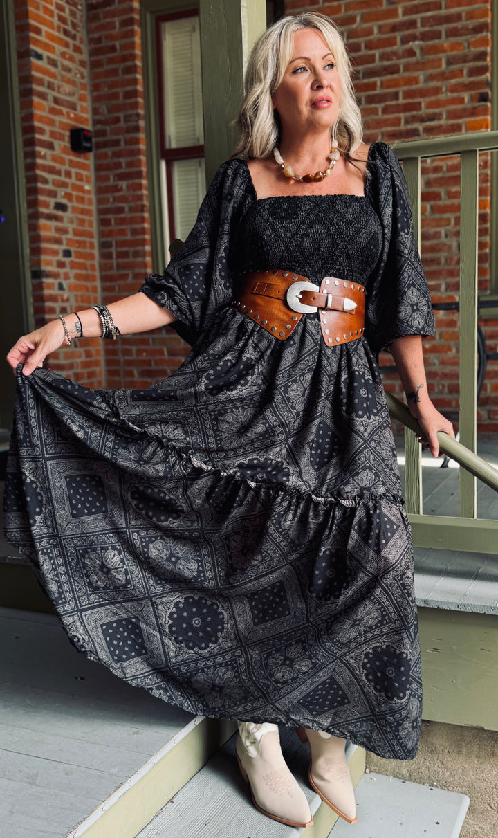 Moody Bandana Smocked Maxi Dress
