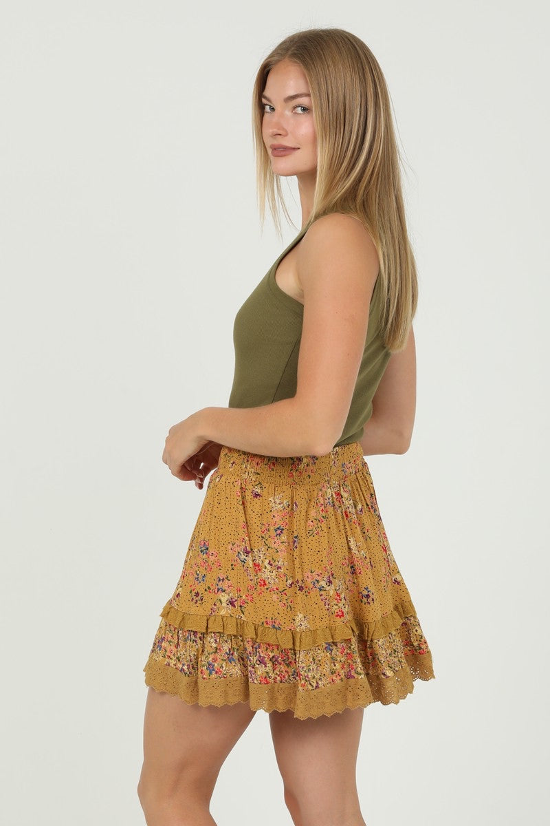 Honey Floral Mini Ruffle Skirt