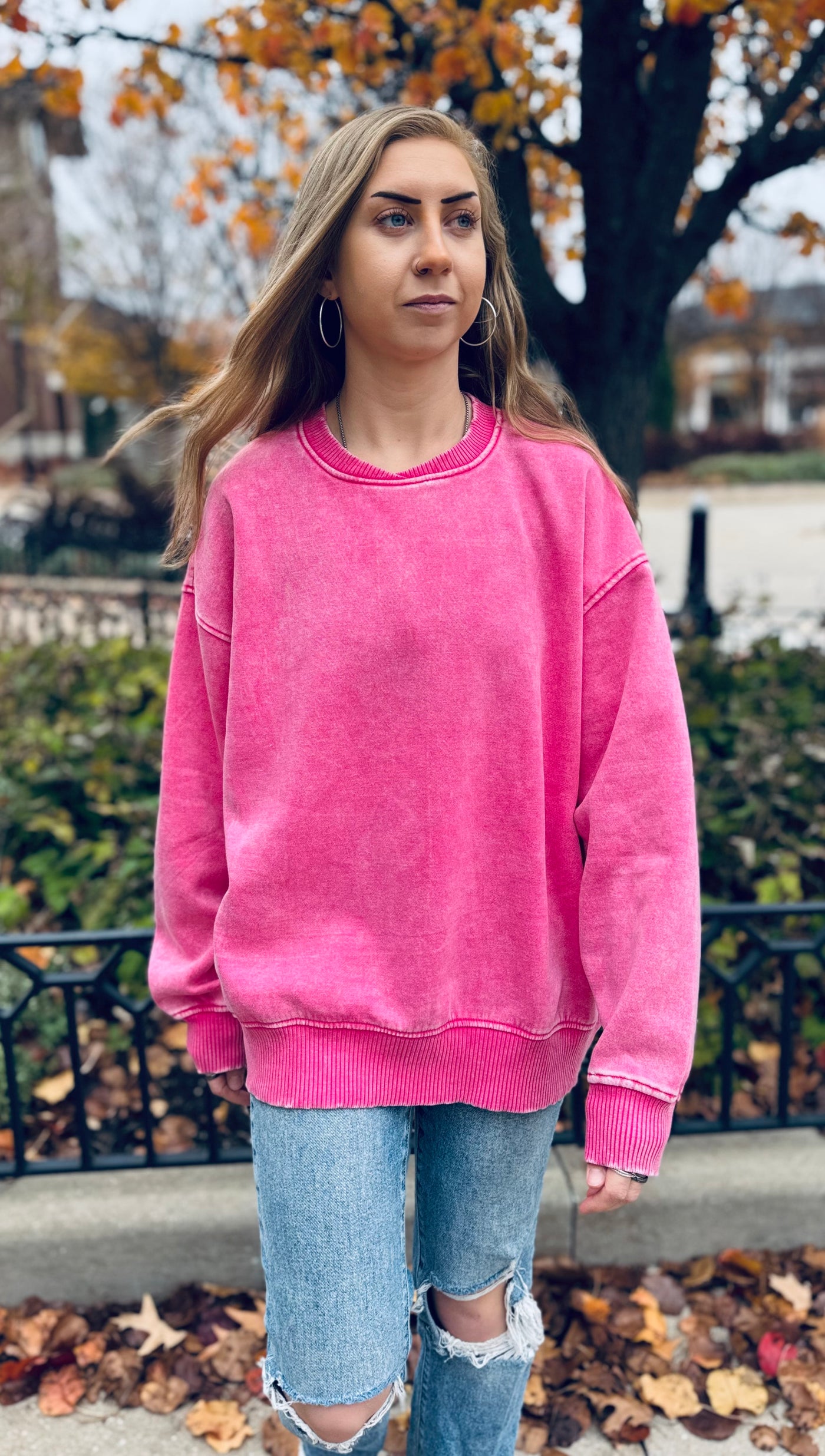 Acid Oversized Fleece Pullover - Hot Pink